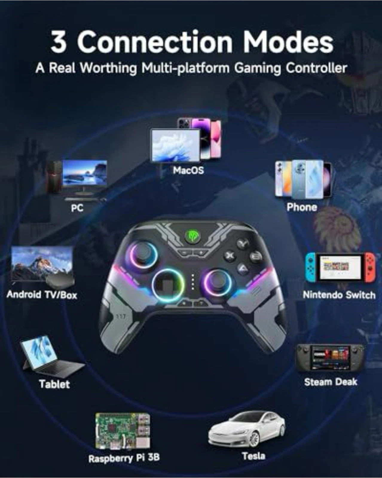 EasySMX X15 Wireless Controller Hall Effect RGB Bluetooth PC Switch Android iOS