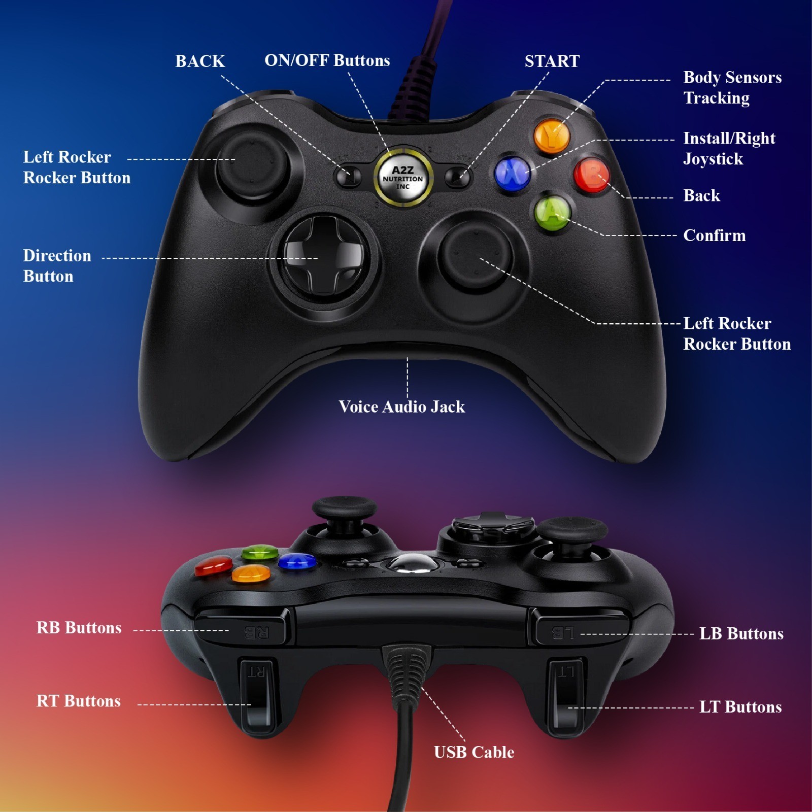 Wired Controller USB For PC Compatible With Xbox 360 / Windows 7 8 10 11 Gamepad