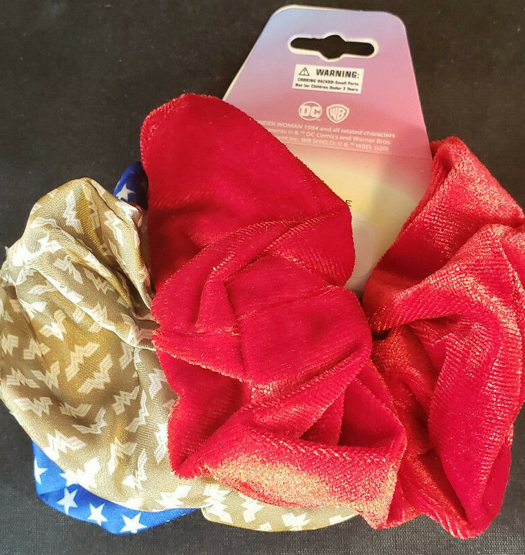 WONDER WOMAN LOGO SCRUNCHIES Set Of 3 Elastic Hairbands Hair 1984 DC COMICS NEW