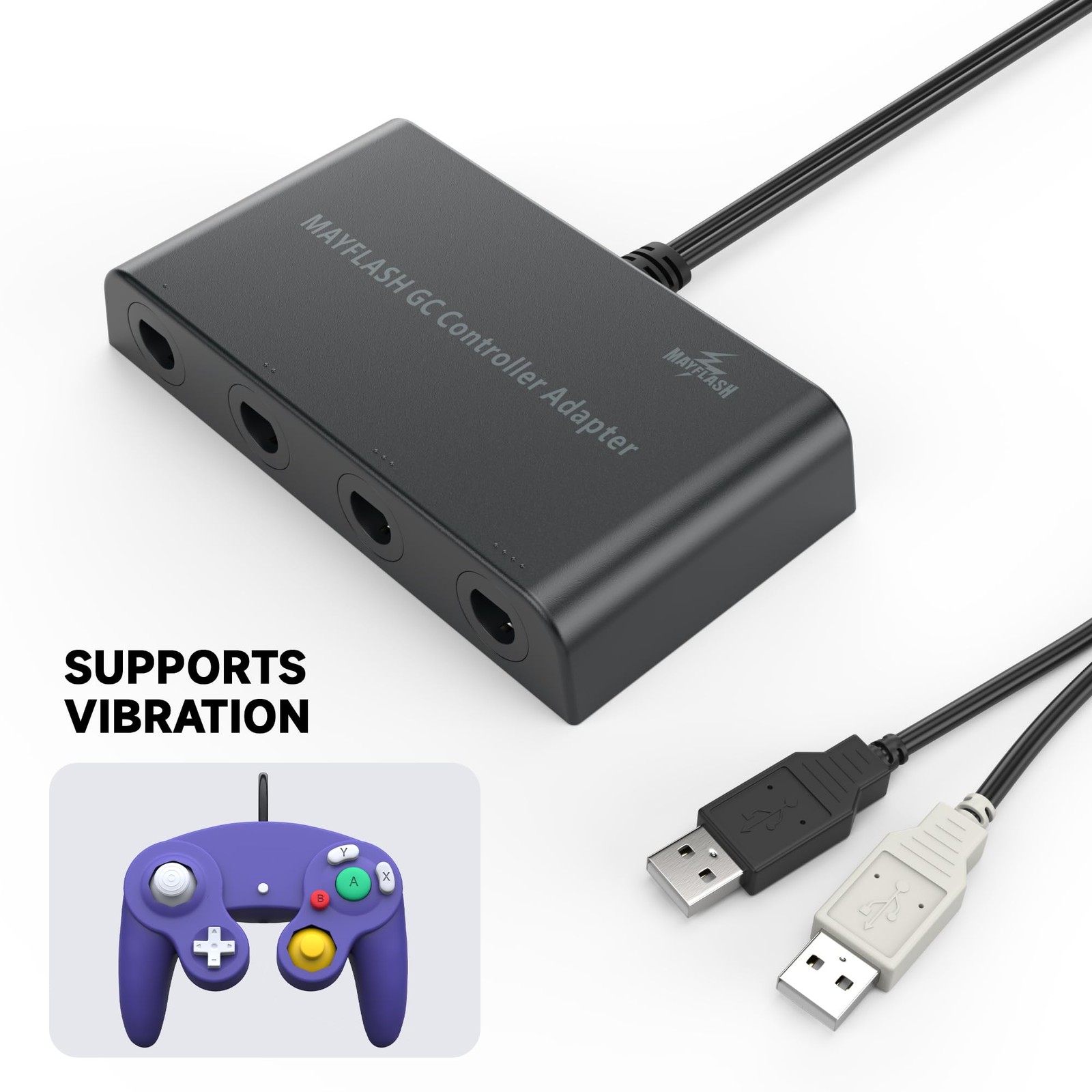 MAYFLASH Gamecube Controller Adapter for Wii U, PC Windows and 1 Pack, Black