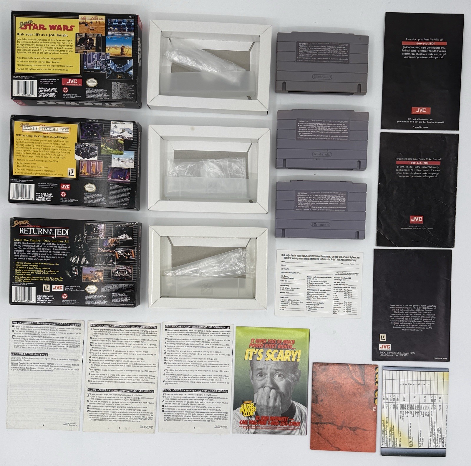 CIB Super Star Wars Trilogy SNES LOT Empire Strikes Return Jedi Fast Free Shipng
