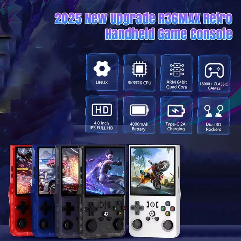 R36MAX Retro Handheld Game Console with 128GB Games and 4.0″ IPS Screen