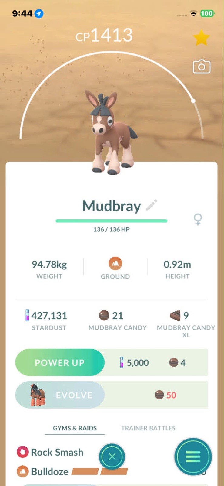 Pokémon GO Mudbray CP 1413 Screenshot Android iOS Virtual Pet E-Everyone