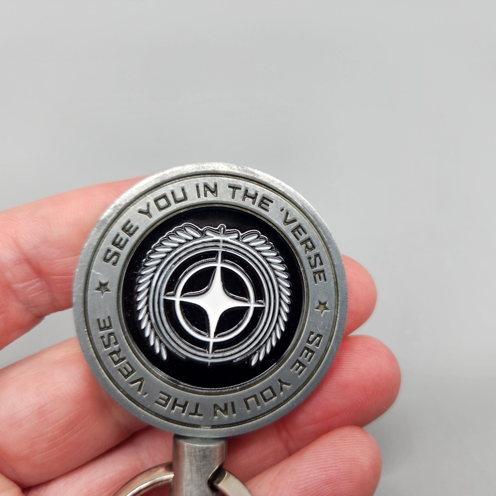 Star Citizen Challenge Coin Keychain Keyring “See You in the Verse” Black Silver