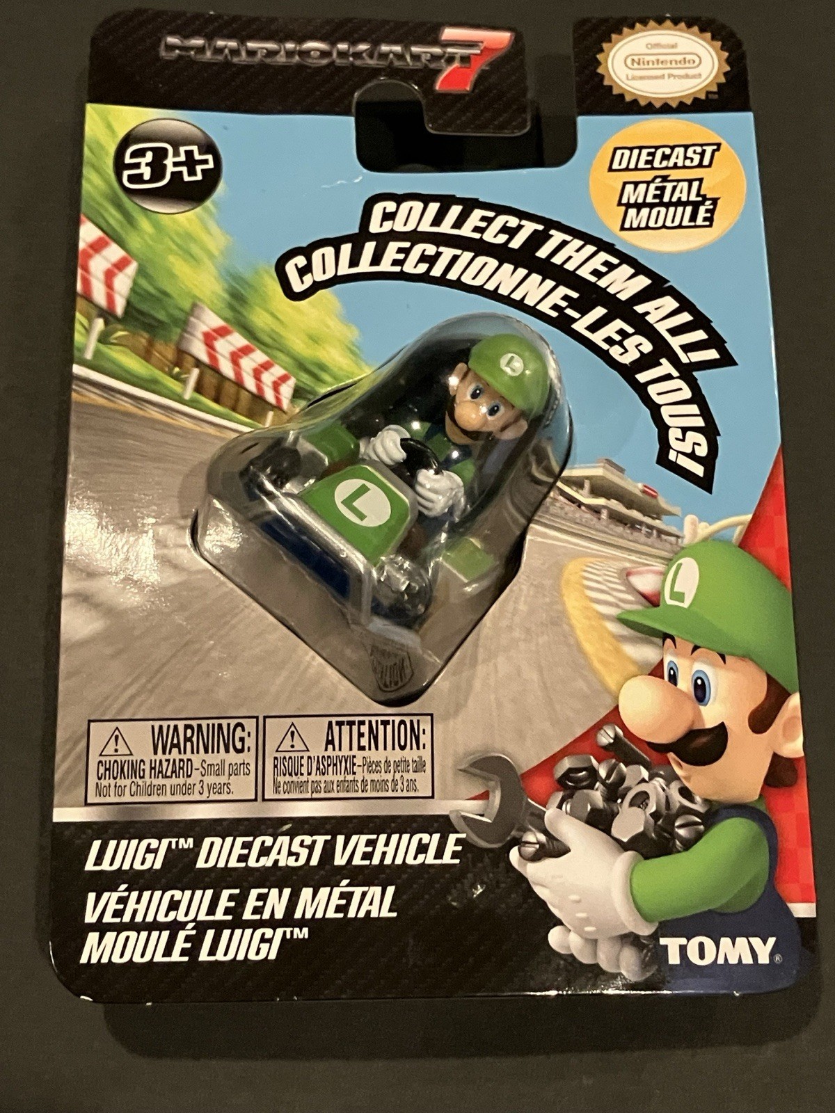 RARE Mario Kart 7 Luigi Diecast Mini Collectible Vehicle Tomy Nintendo 2011 Wii