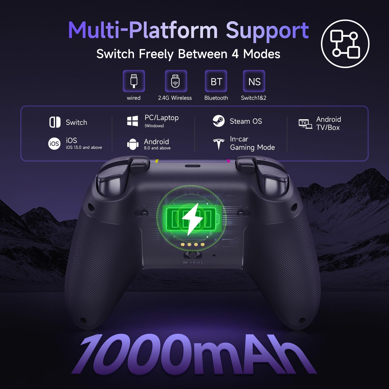 EasySMX X05 Pro Wireless Gamepad: Silent, Hall Sticks, PC/Switch/Android, Purple