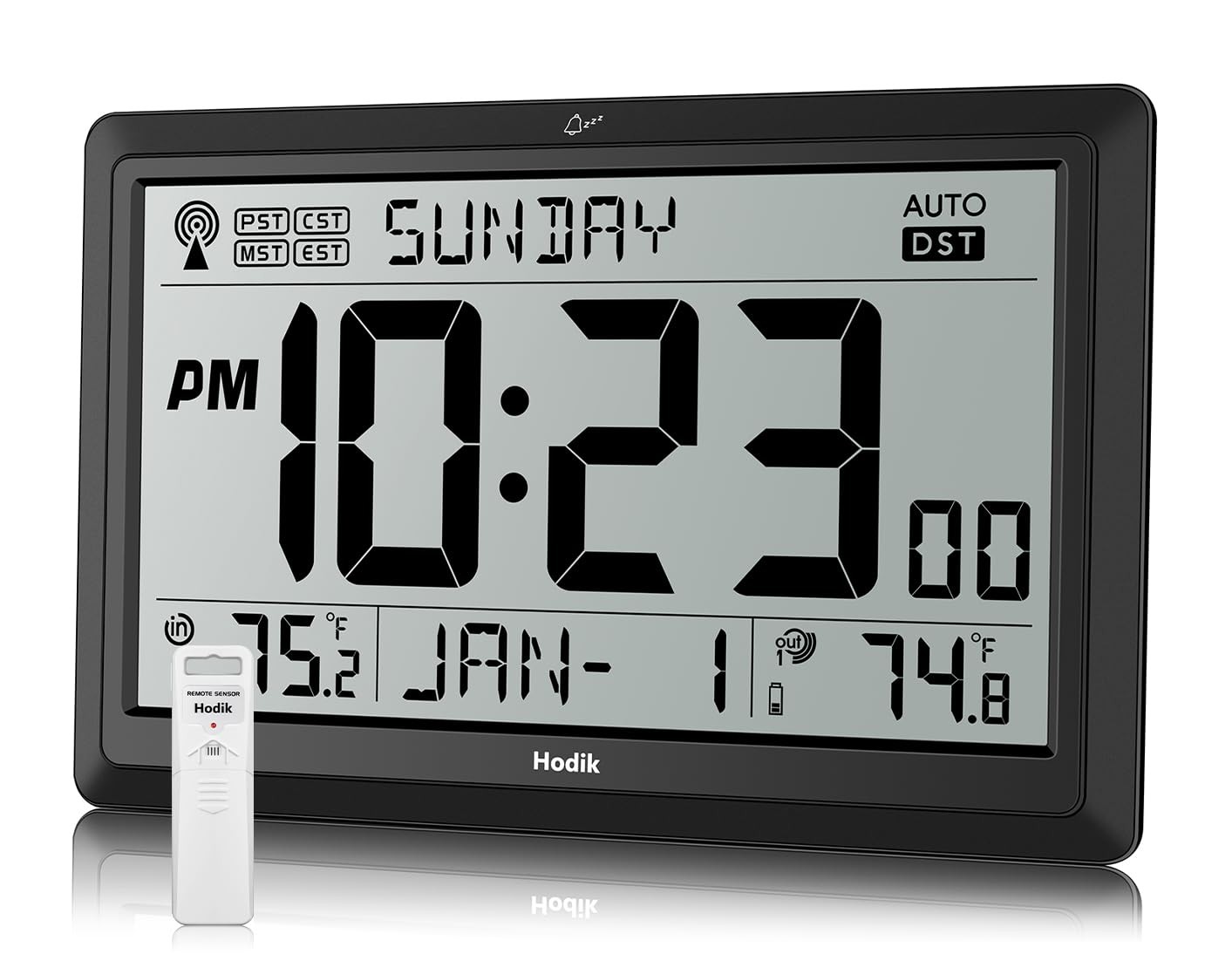 HODIK Wall Clock Atomic with Indoor Outdoor Temperature 9*5.9*1.1 in, Black