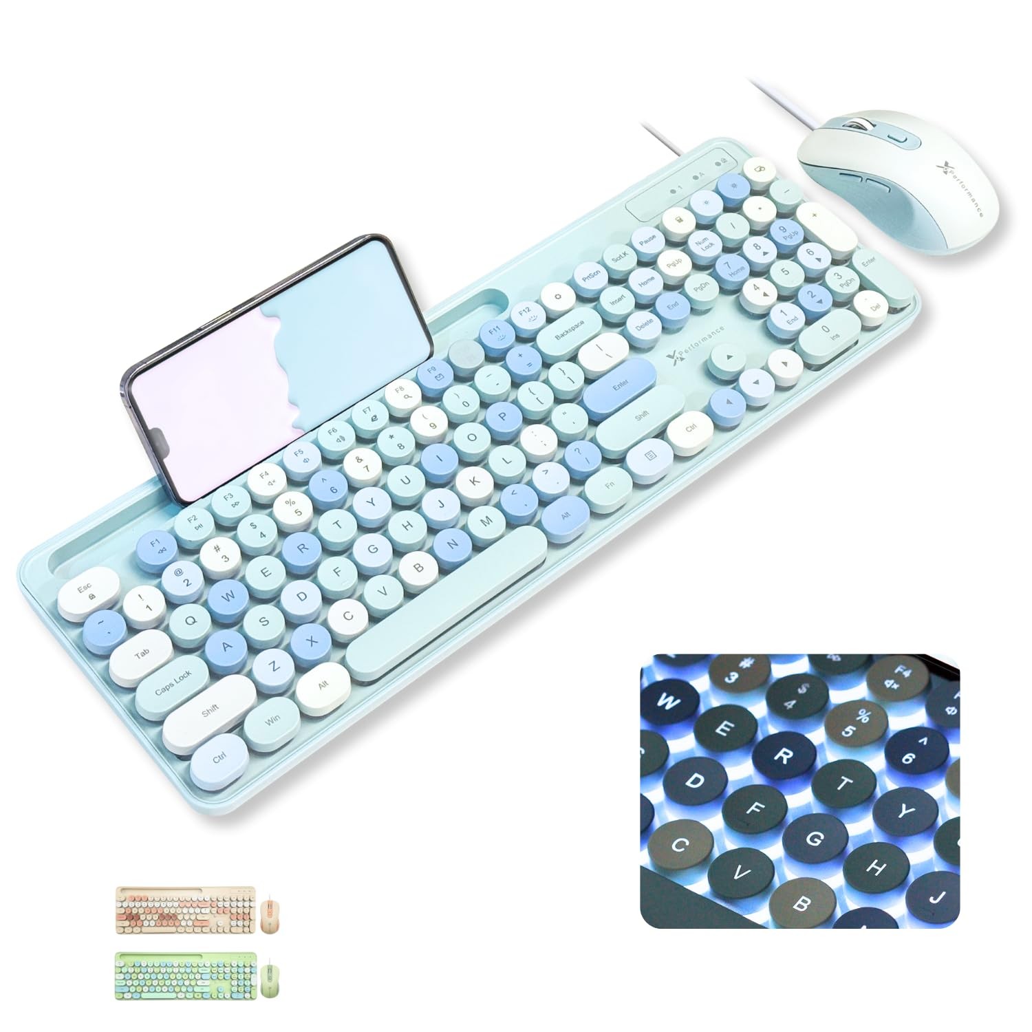 X9 Wired Keyboard and Mouse Combo with Backlight – Retro Typewriter Blue