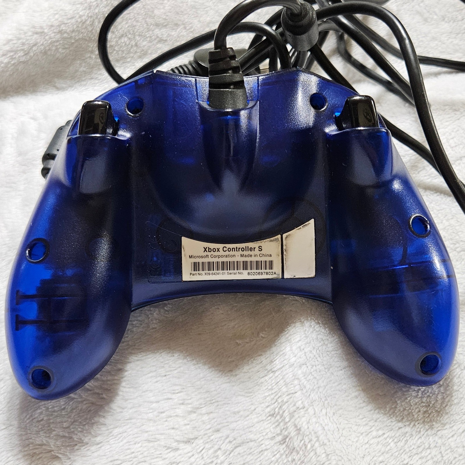 Vintage Microsoft Xbox Controller S Translucent Blue Wired Gamepad X09-64241-01