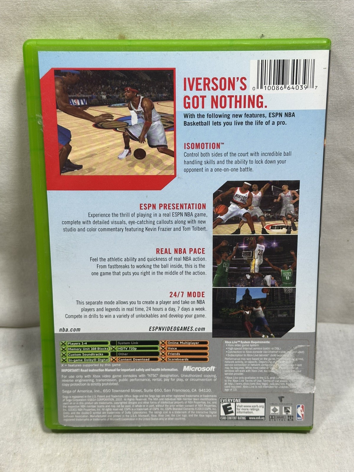 ESPN NBA Basketball (Microsoft Xbox, 2003) Complete and Tested