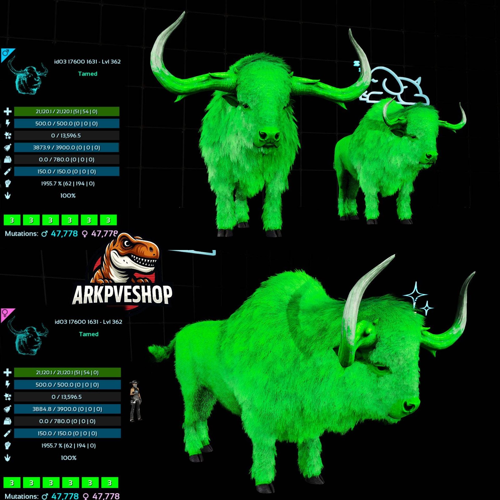 ASA PVE 🦖ARK Survival Ascended Bison 362Lvl 1955.7% Melee