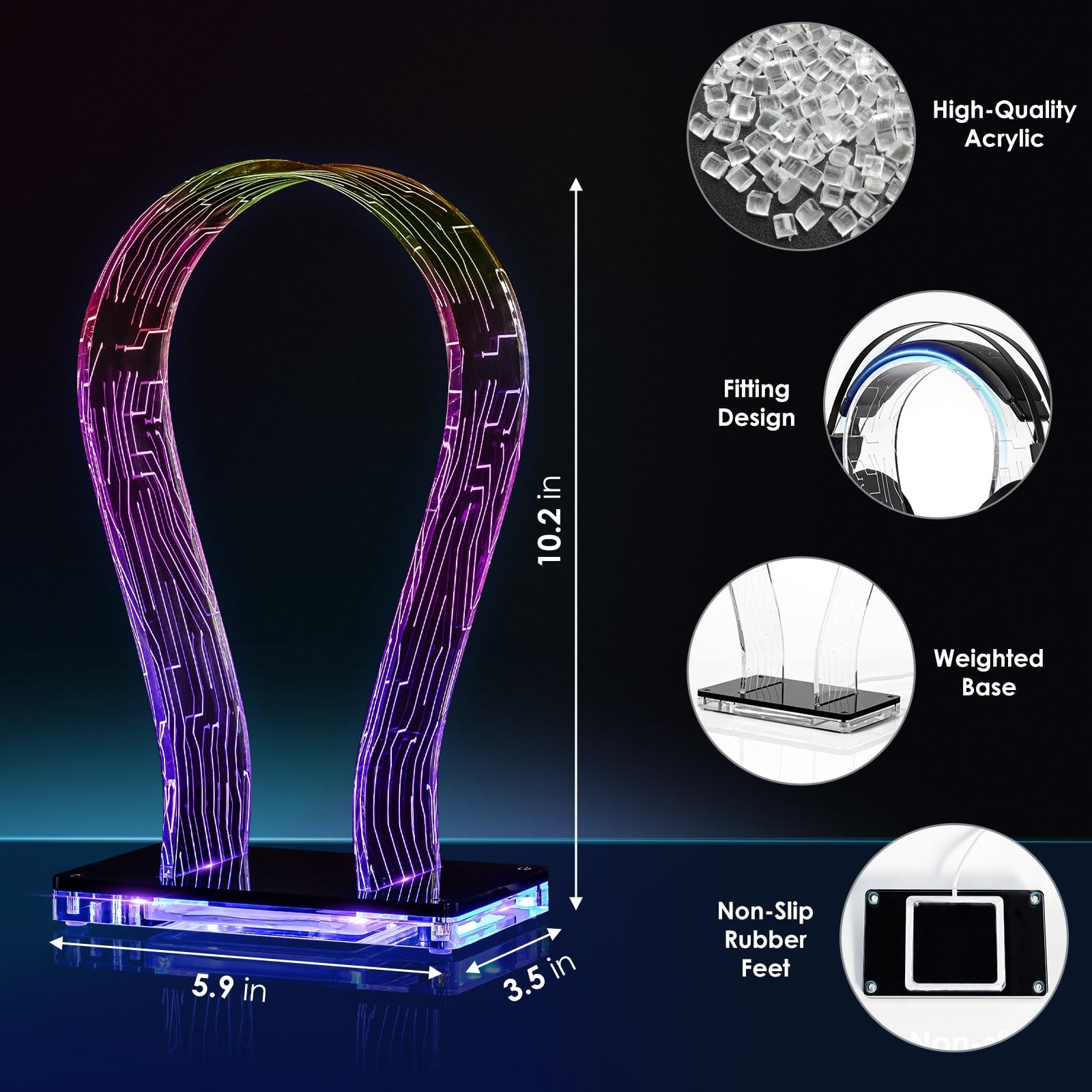 RGB Headphone Stand 213 Modes 60000 Colors Remote and App Controls Acrylic