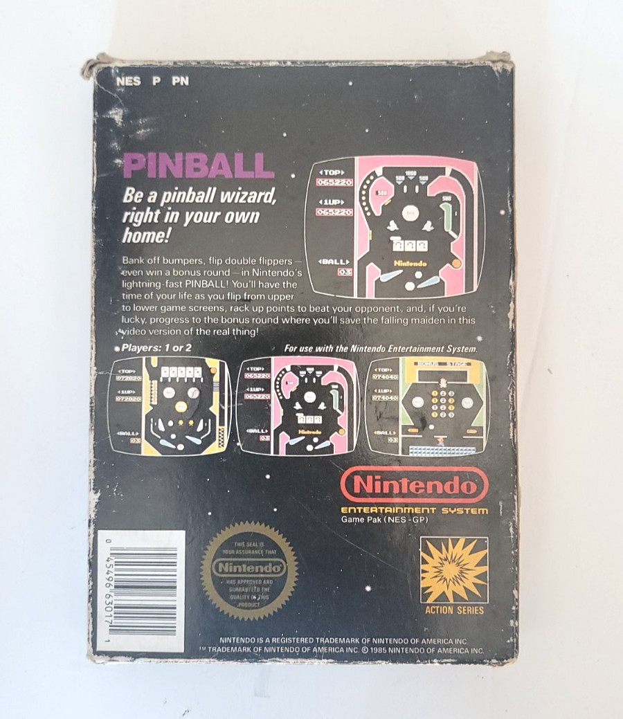 Vintage NES 1985 Pinball Round Seal Three Screw Cartridge Nintendo Box Fair Cond