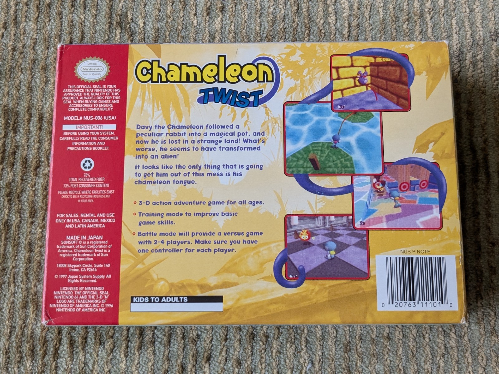 Chameleon Twist Nintendo 64 N64 100% Complete CIB Tested Working