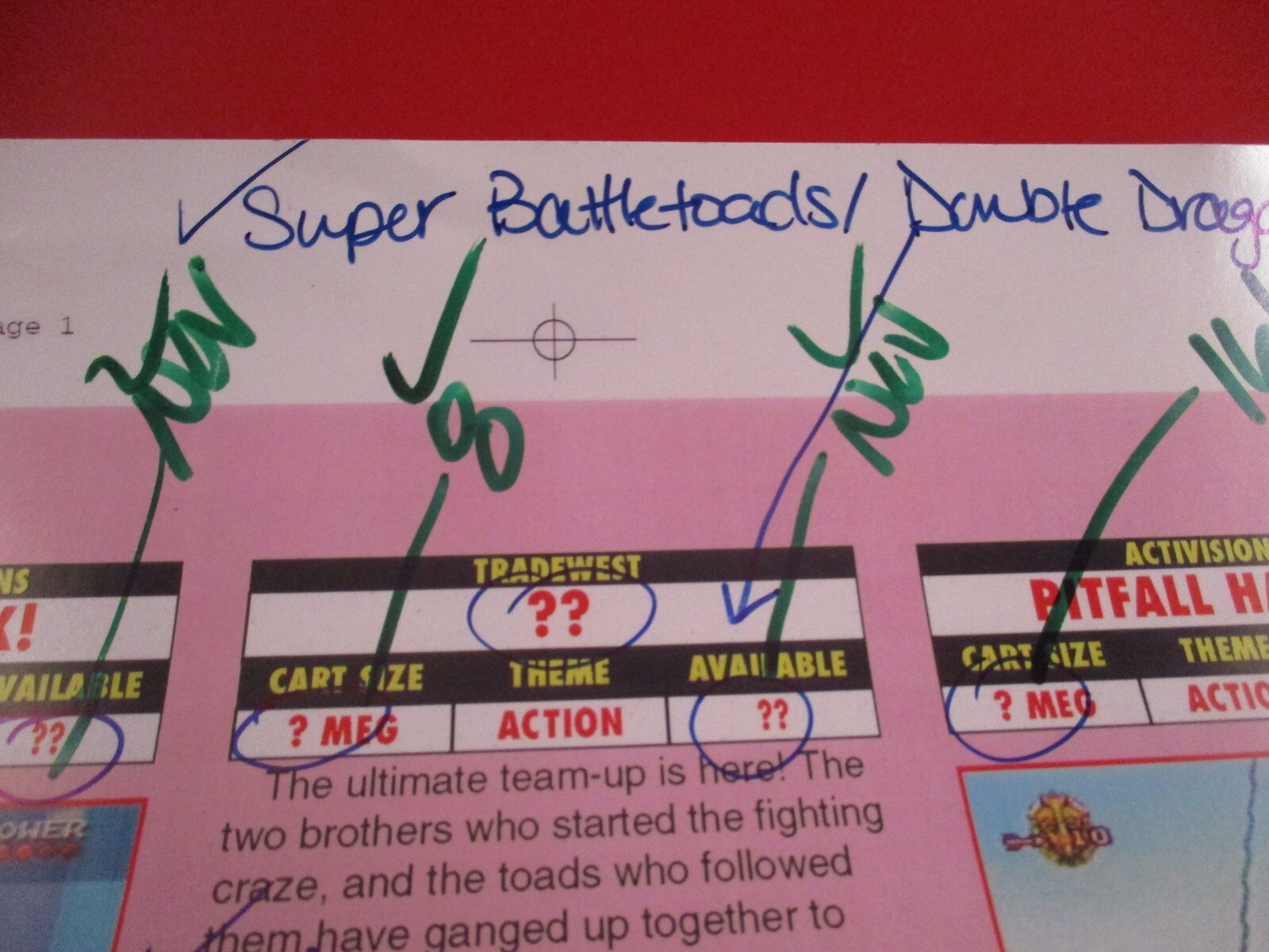 Super NES Buyer’s Guide Magazine Prototype Sheet We’re Back Battletoads Double D