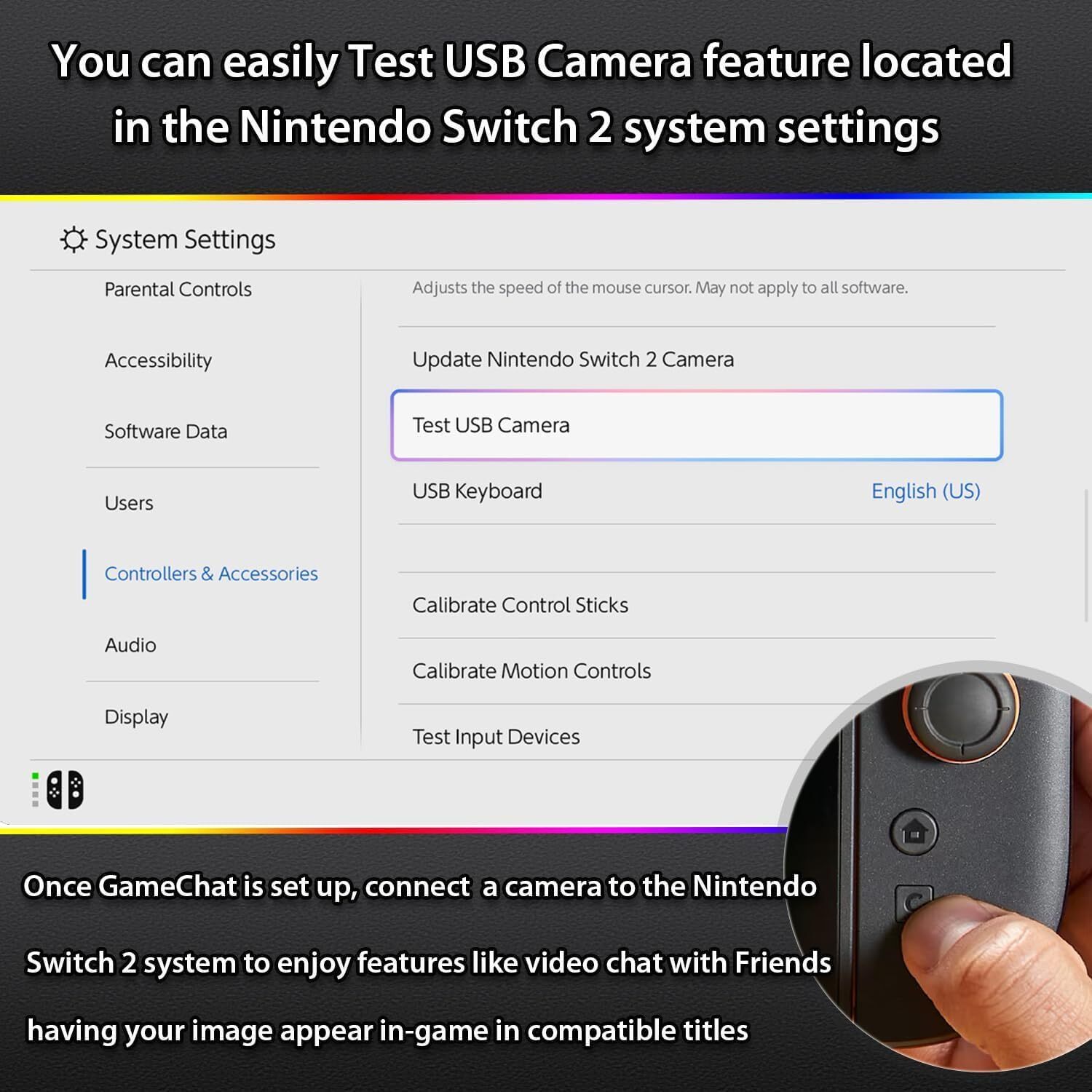 HD 720P Camera Water Drain Base Optimal Gaming Setup for NS2 Nintendo Switch 2