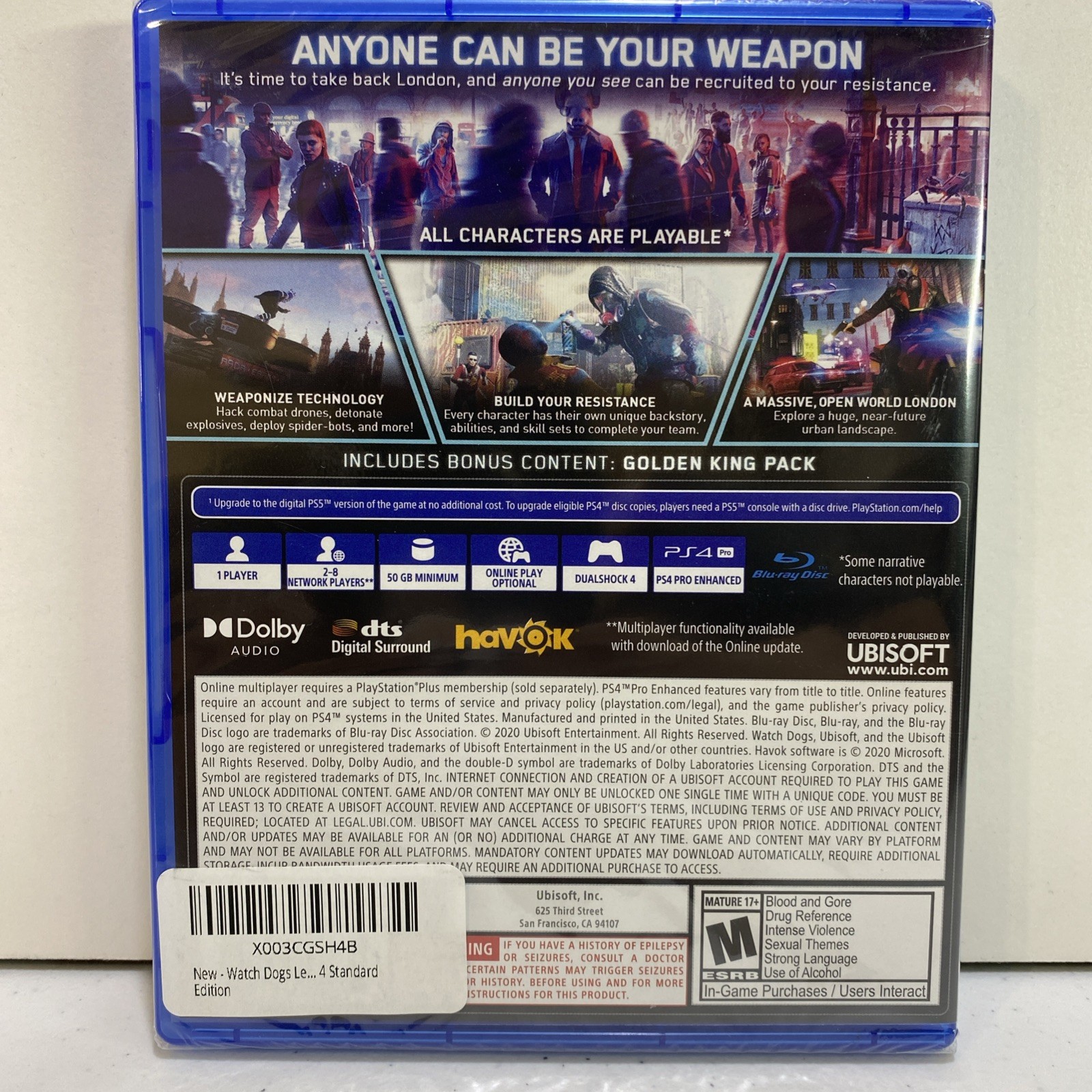 BRAND NEW SEALED WATCH DOGS: LEGION | PLAYSTATION 4; PS5 UPGRADE AVAILABLE