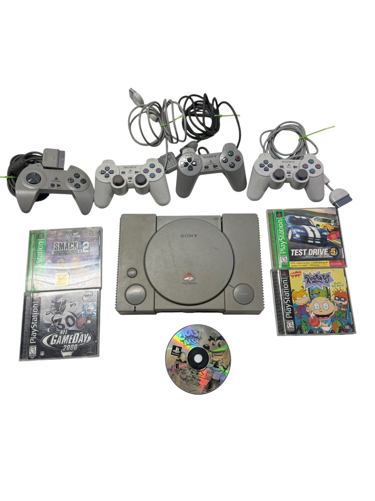 Sony PlayStation 1 PS1 Console Bundle 4 Controllers Crash Bash Rugrats
