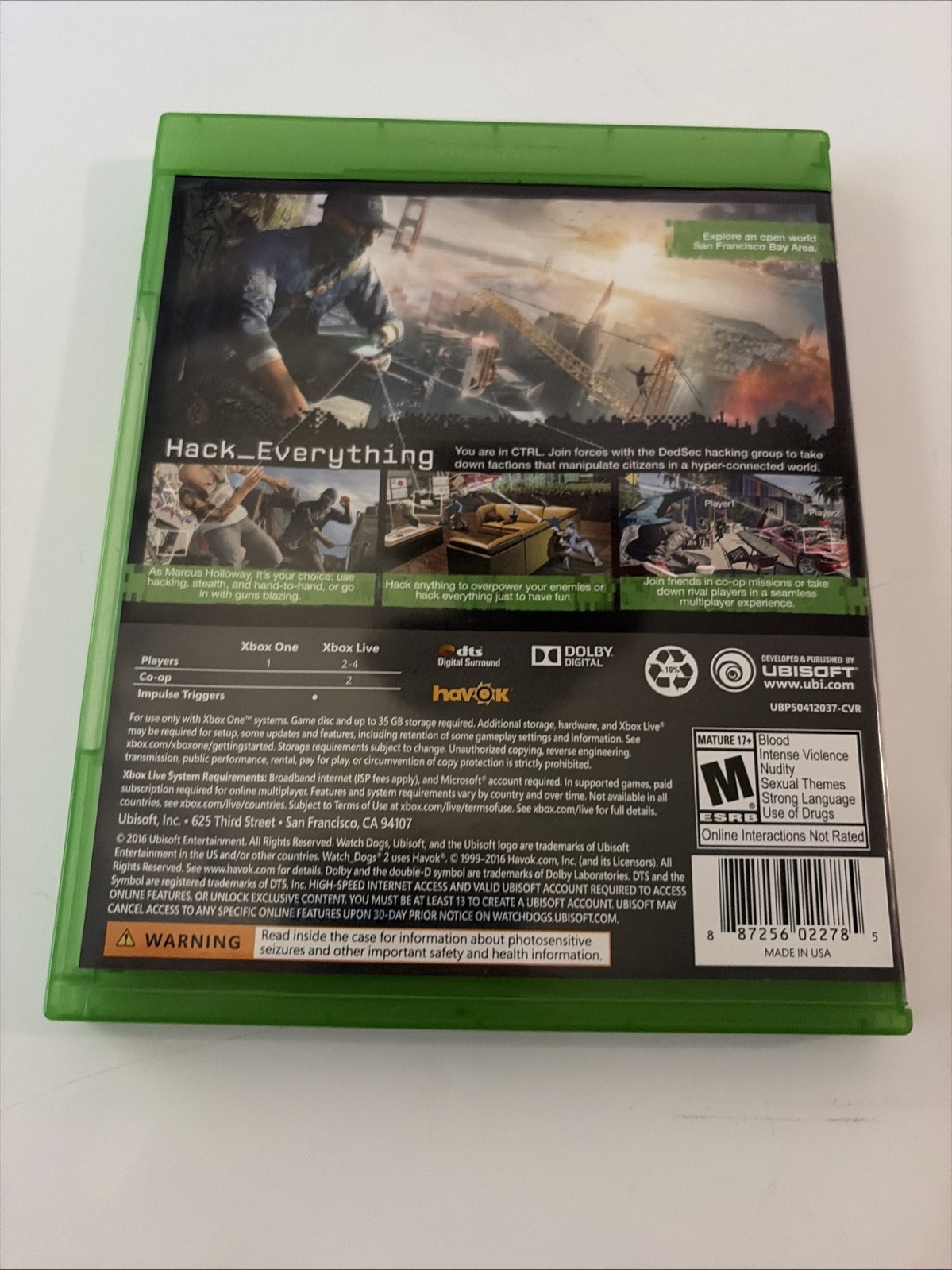 Watch Dogs 2 Xbox One Untested Complete