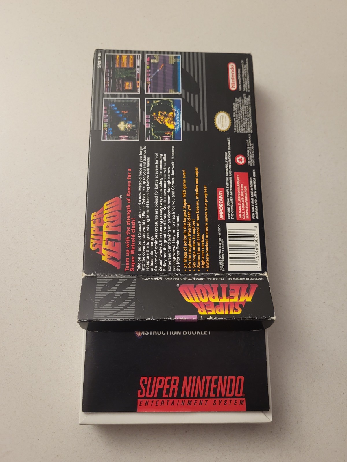 Super Metroid SNES CIB Complete SNS-RI-USA Manual All Inserts VG+
