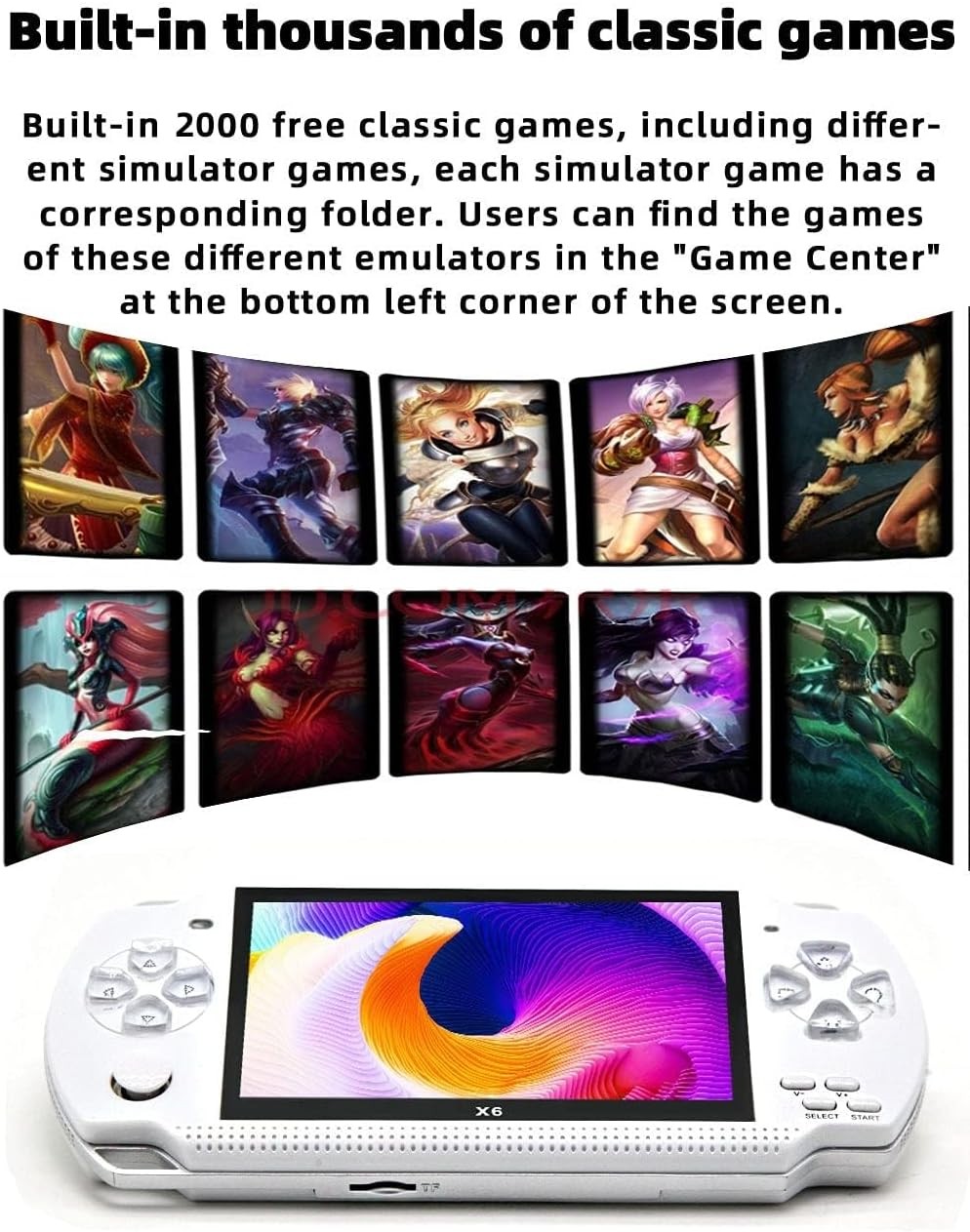JXD X6 Handheld 4.3 Inch 2000 Games White MP3 TV Out