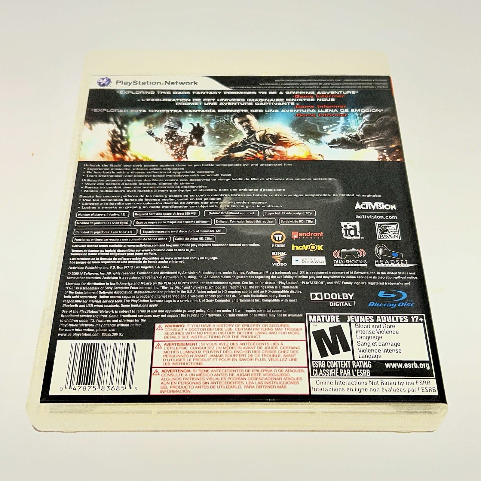 Wolfenstein (PlayStation 3 PS3, 2009) No Manual Tested