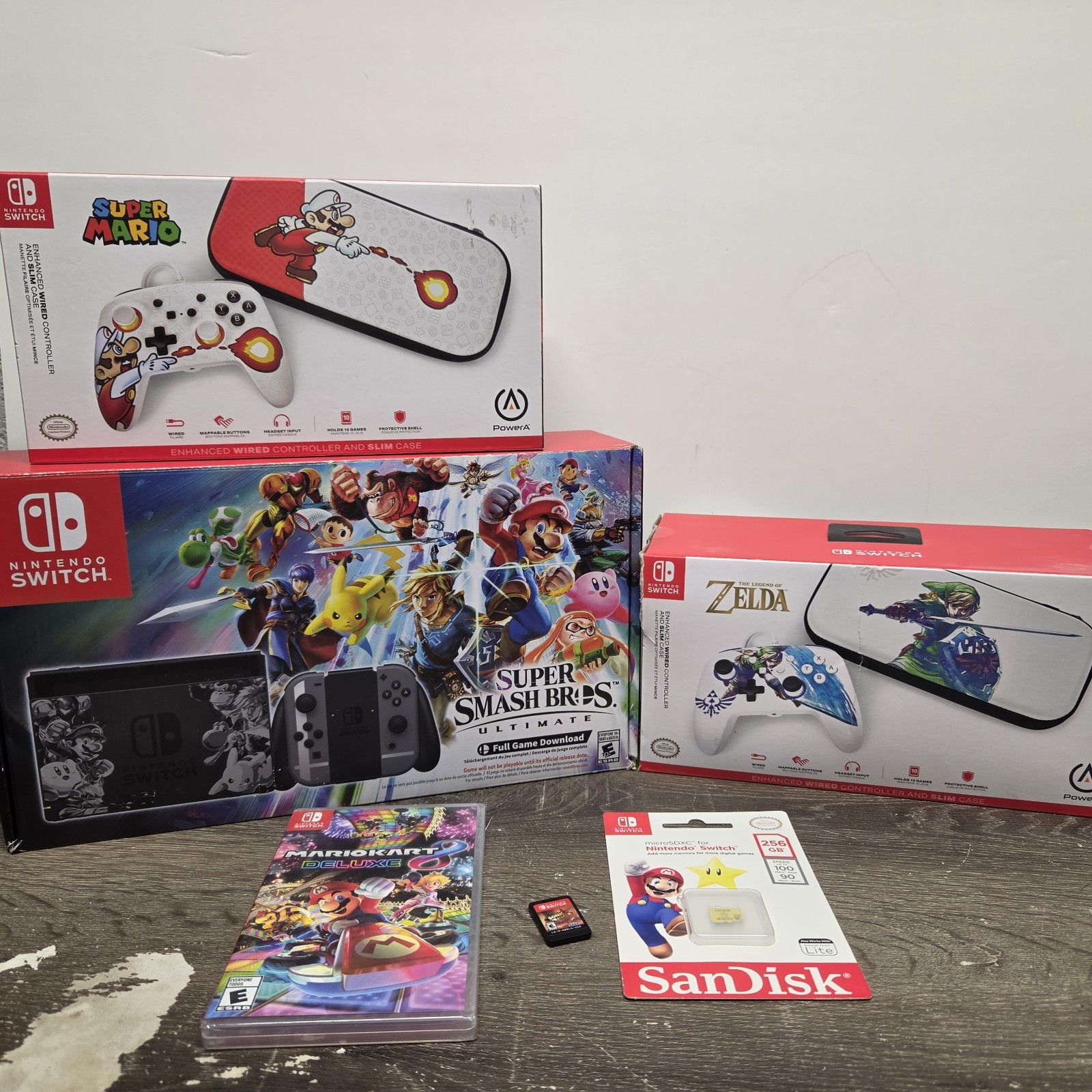 Nintendo Switch Super Smash Bros Edition w/ Mario Kart, 256 Gb SD Card, Sonic ++