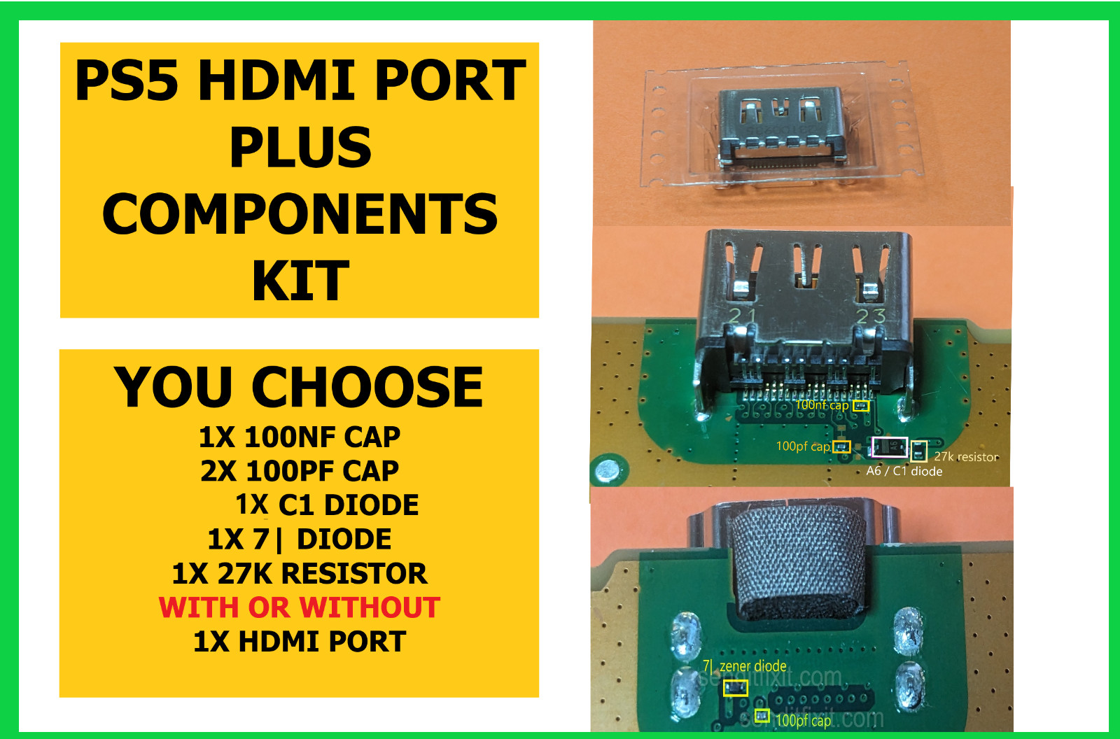 PS5 Replacement HDMI Port Components 71 C1 A6 Diode 100nf Cap Circuit Repair Kit