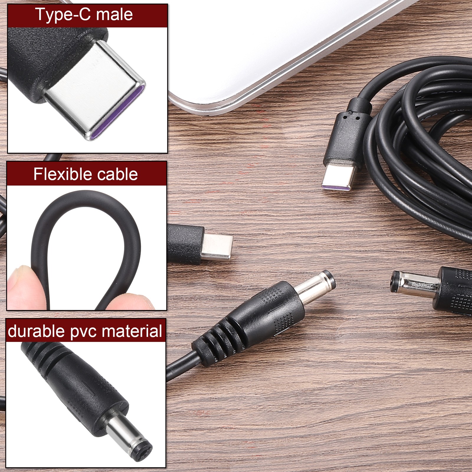 6.6FT USB C to DC PD Power Fast Charging Cable, 5.5×2.1mm 27W/9V(Black)
