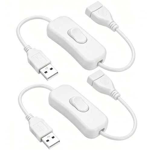 2-Pack USB Cable with Switch ON/Off Cable Extension Toggle for Lamp USB-2.0