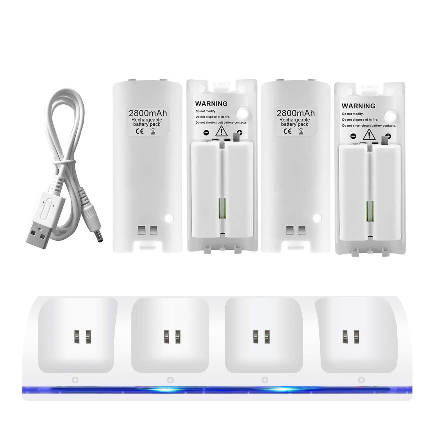 4-in-1 Charging Dock with 4PCS 2800mAh Battery for Wii/ Wii U Remote Controller