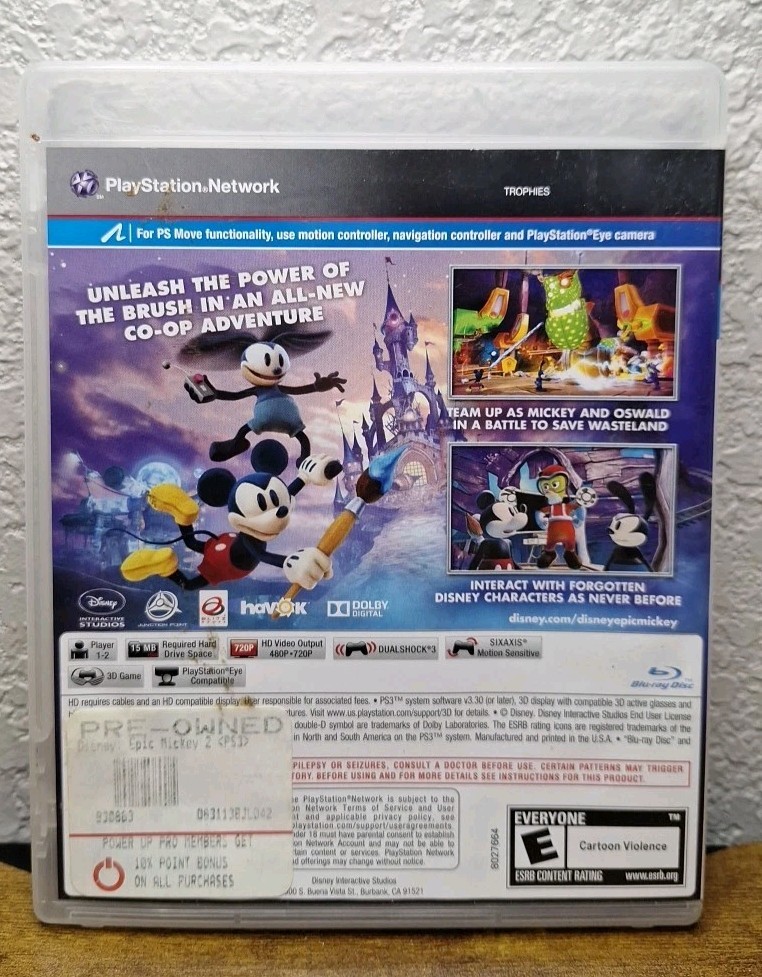 Disney Epic Mickey 2: Power of Two (Sony PlayStation 3, 2012) PS3 CIB Complete
