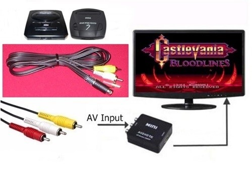 6Ft AV Cable & TV Converter Adapter for Sega Genesis 2 & 3 Console System NEW