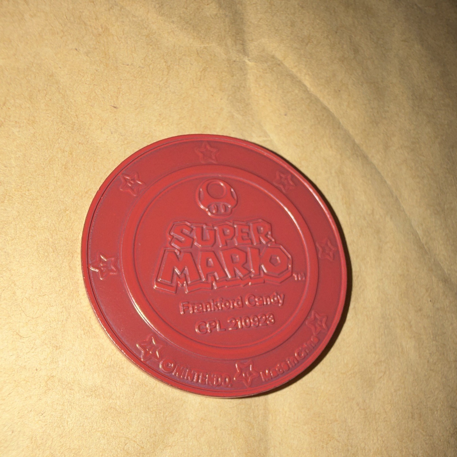 RARE Frankford Candy Super Mario Mario Red Embossed Plastic Coin Token