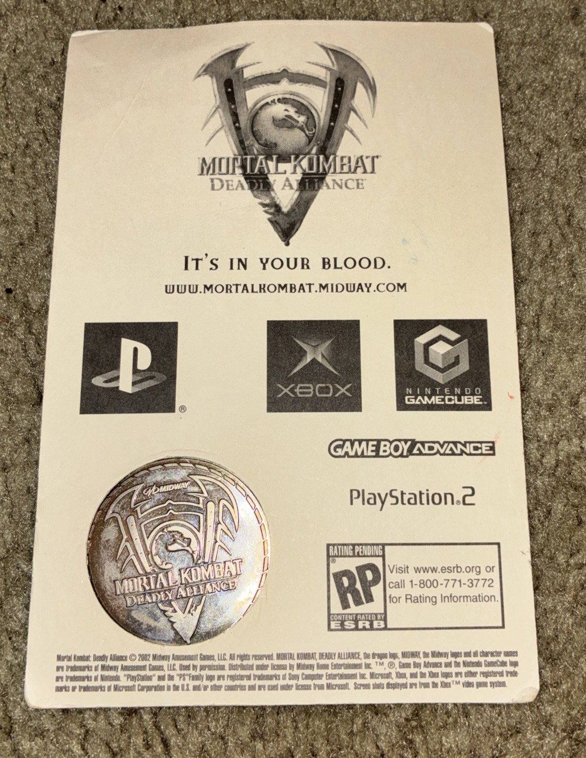 Midway – Commemorative Coin LE – Mortal Kombat Deadly Alliance Sub Zero Rare!!!