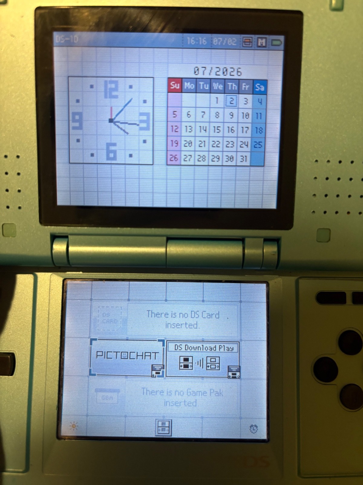 Nintendo DS Turquoise Blue Handheld System- Fair Condition- TESTED & WORKS! (1D)