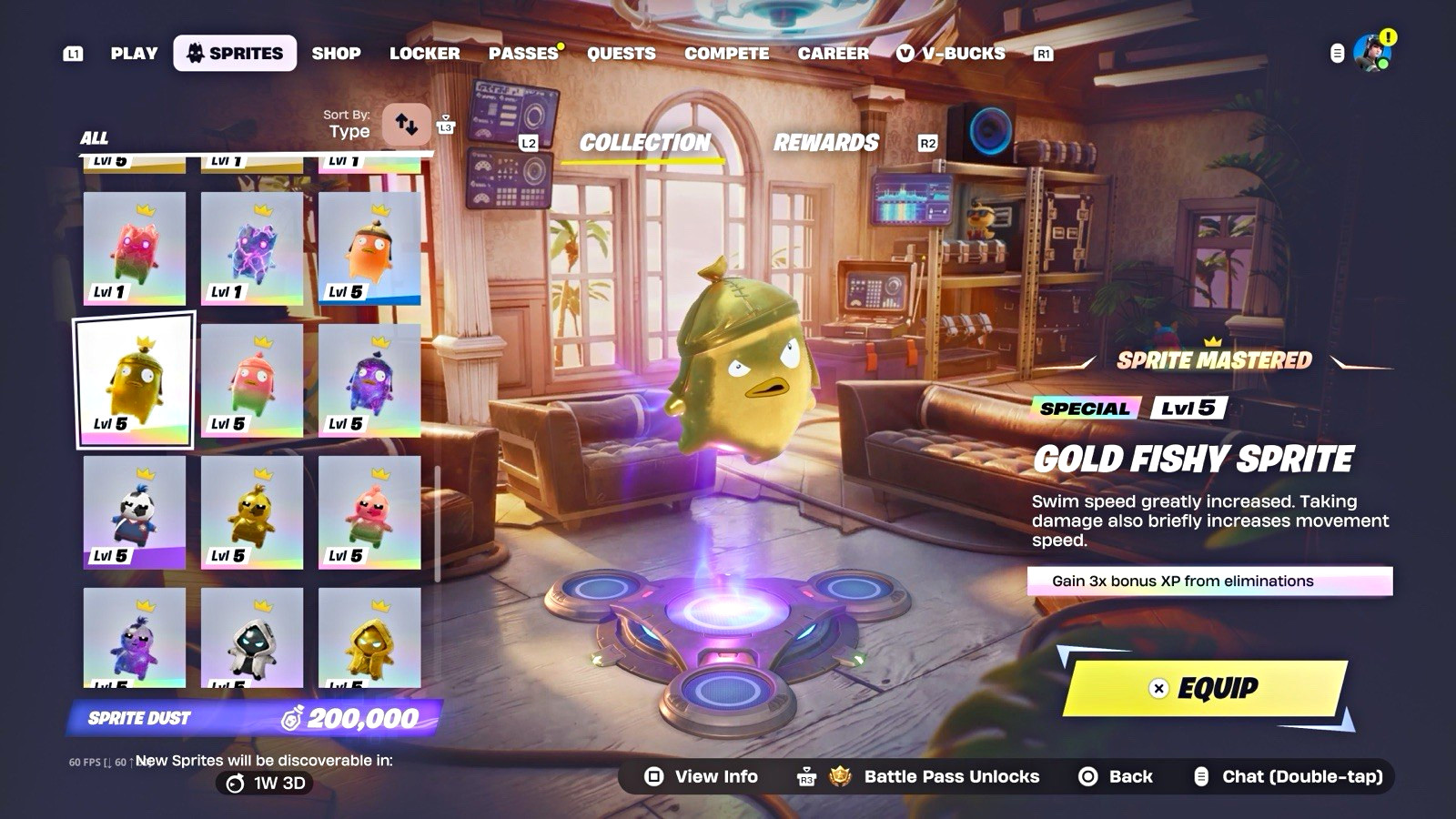 Fortnite Sprites All LVL 5 Normal, Gold, Gummy, Galaxy Sprites ALL MASTERED