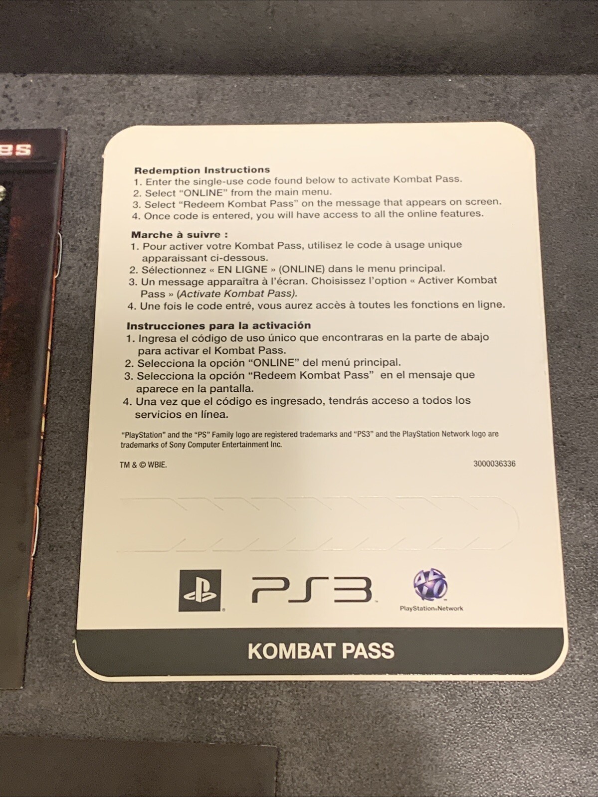 Mortal Kombat (Sony PlayStation 3) Tested w/ Manual Katalog & Unused Kombat Pass