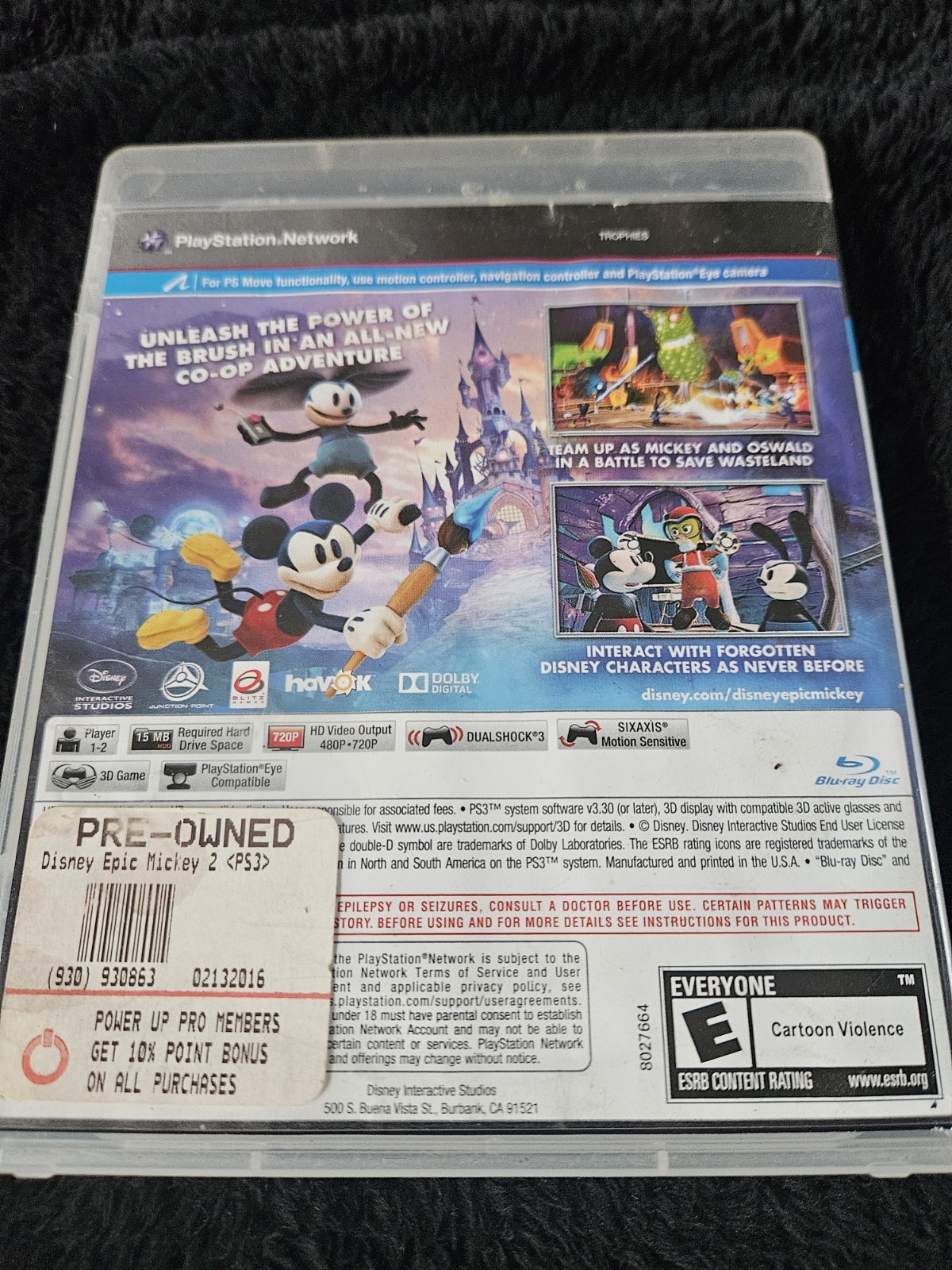 Disney Epic Mickey The Power of Two (Sony PlayStation 3, 2012) NO SCRATCHES