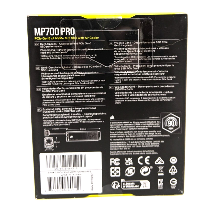 Corsair MP700 PRO 2TB PCIe Gen5 NVMe M.2 SSD w/ Air Cooler CSSD-F2000GBMP700PRO