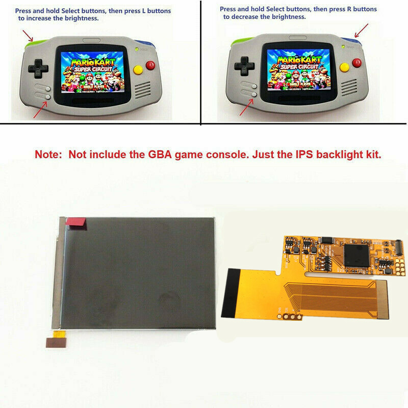 Pre-cut Clear Purple Shell w/Red Lens IPS Screen mod For Game Boy Advance GBA