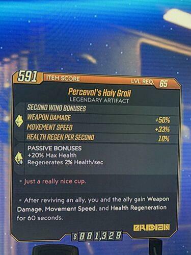 Lvl 65 M10 G Roll Perceval’s Holy Grail Relic ARMS RACE DLC5 Borderlands3 Xbox1