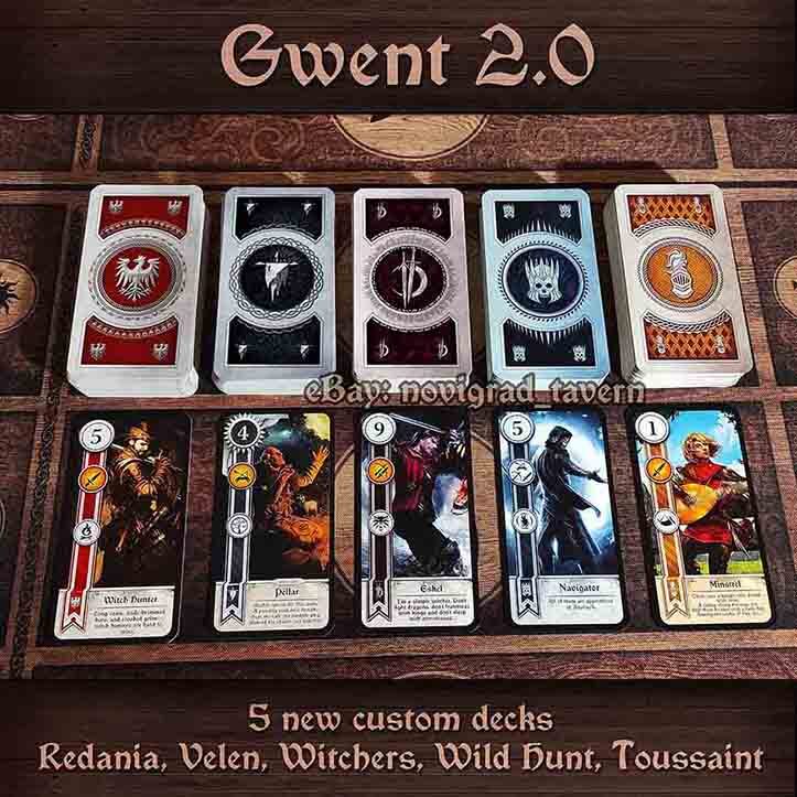 Gwent cards 2.0 – Witcher – 5 custom decks – Wild Hunt Toussaint Redania Velen