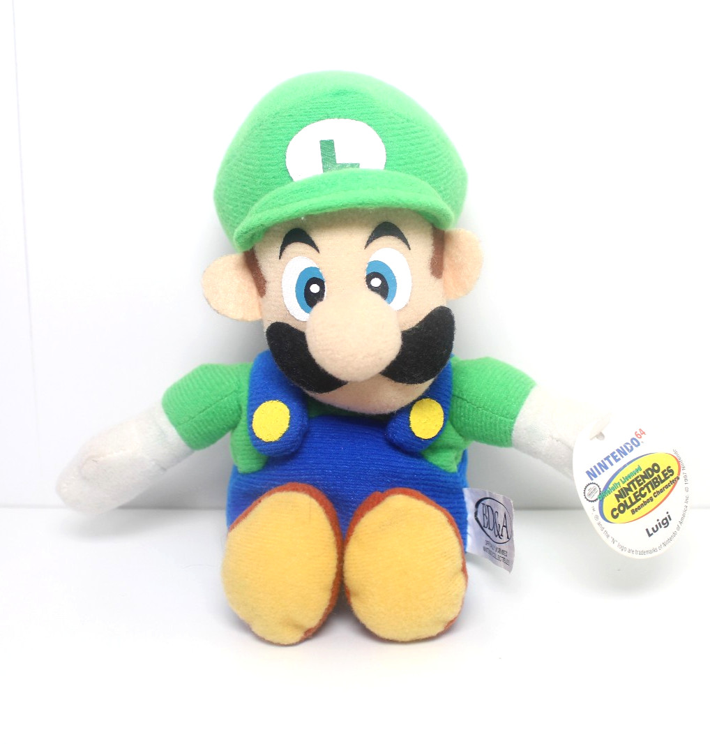Vintage Nintendo 64 Luigi Beanbag Plush Doll + Hang & Tush Tag (BD&A, 1997)