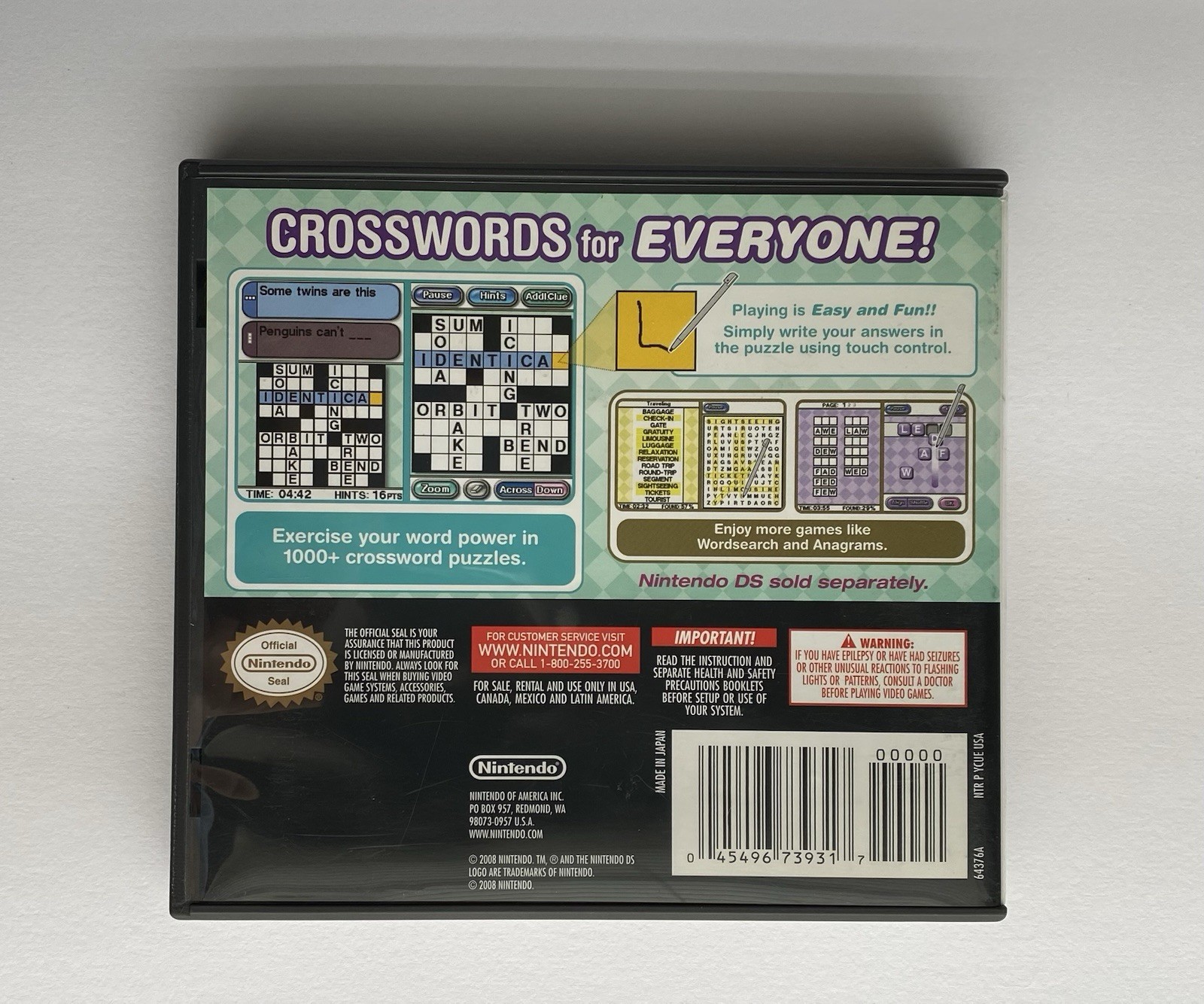 Nintendo DS – Nintendo – DS – Crosswords DS – 2008 – Complete Set -Yes Manual- –