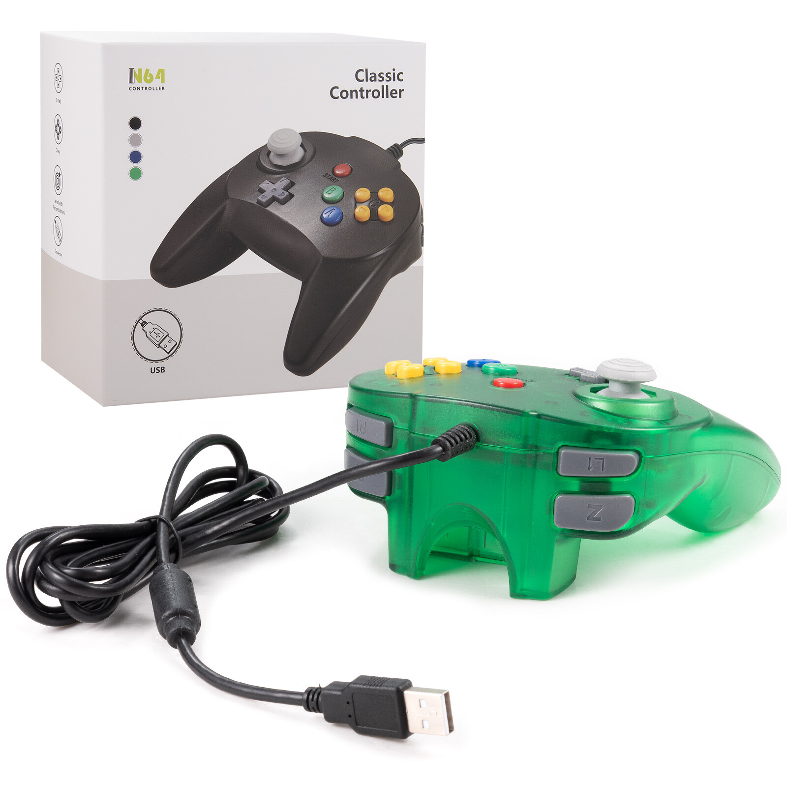 Wired USB N64 Controller Gamepad Joypad for Switch Windows PC MAC Raspberry Pi