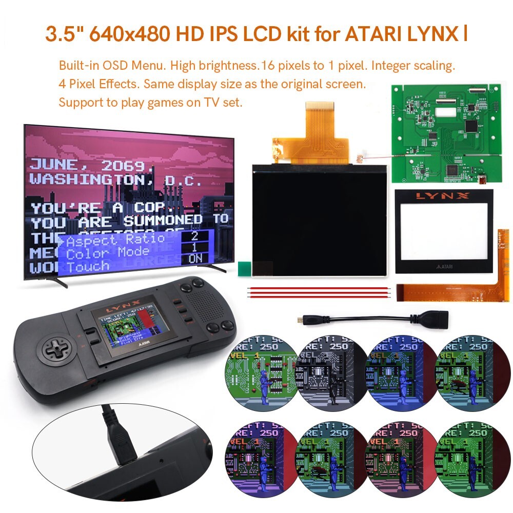 3.5″ 640×480 Retro Pixel IPS LCD Kit 720P HDMI For ATARI LYNX Ⅰ ATARI LYNX 1