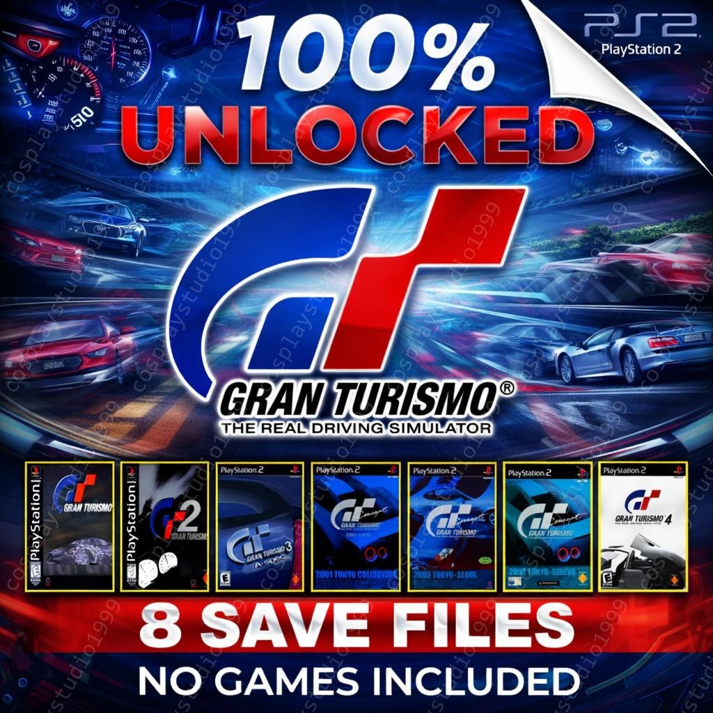 Gran Turismo 1 2 3 4 PlayStation 2 100% Unlock! All Cars! Tracks PS1 PS2