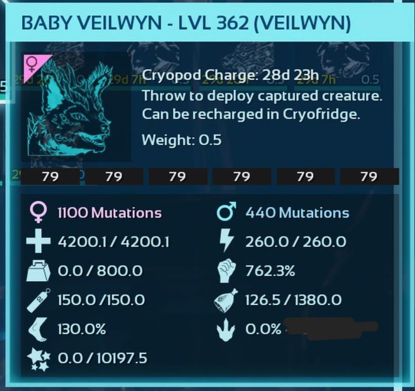 VEILWYN TOP WEIGHT BLACK ID79 BABY PAIR ARK ASCENDED PVE OFFICIAL PC/XBOX/PS5