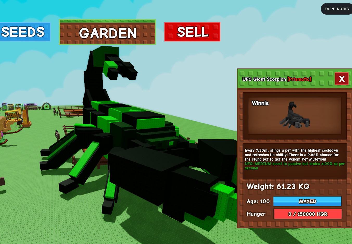 Huge UFO Giant Scorpion 61.23Kg! – Grow A Garden Pets – Roblox! – Fast & Easy!
